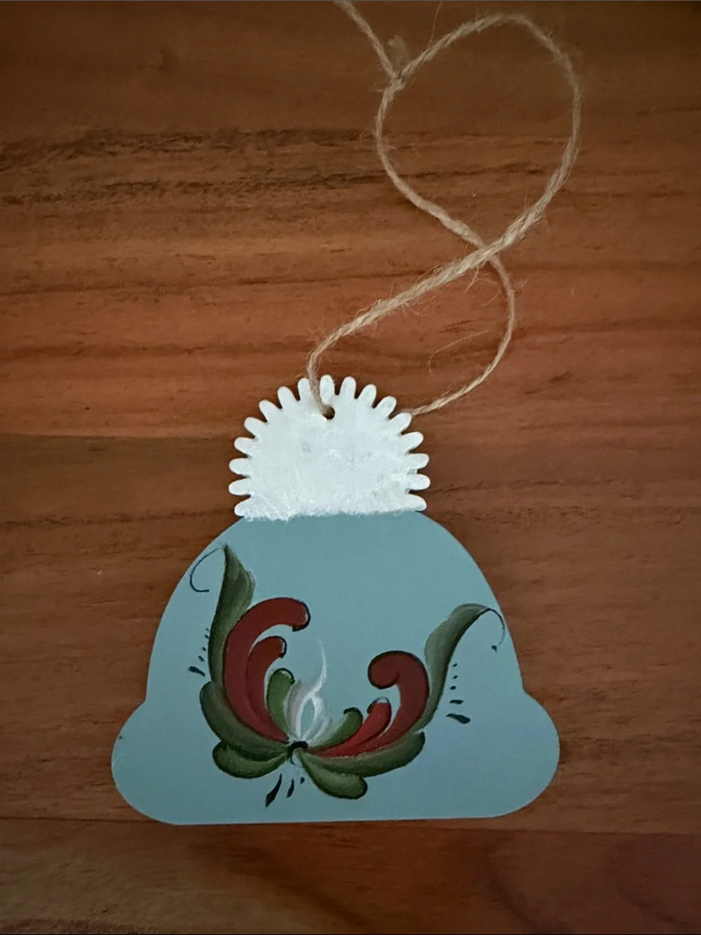 Hand-Painted Norwegian Rosemaling Wooden Ornament “Hat”